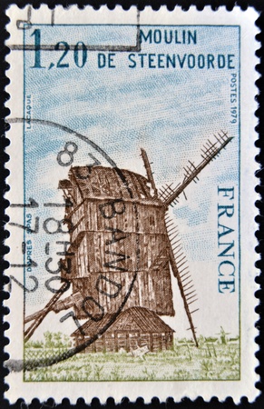 FRANCE - CIRCA 1979  A stamp printed in France shows Mill Steenvoorde, circa 1979の写真素材