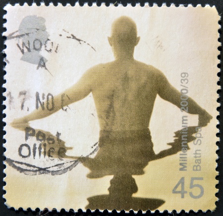 UNITED KINGDOM - CIRCA 2000  A stamp printed in Great Britain dedicated to millenium shows bath spa, circa 2000の写真素材