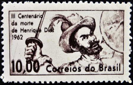 BRAZIL - CIRCA 1962: A stamp printed in Brazil shows Henrique Dias, circa 1962のeditorial素材