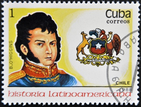 CUBA - CIRCA 1988: a stamp printed in Cuba shows governor B. O'Higgins, chile, circa 1988 のeditorial素材