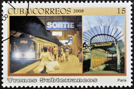 CUBA - CIRCA 2008: A stamp printed in Cuba dedicated to subways, shows Paris subway, circa 2008