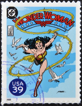 UNITED STATES OF AMERICA - CIRCA 2006: stamp printed in USA shows Wonder Woman, circa 2006 のeditorial素材