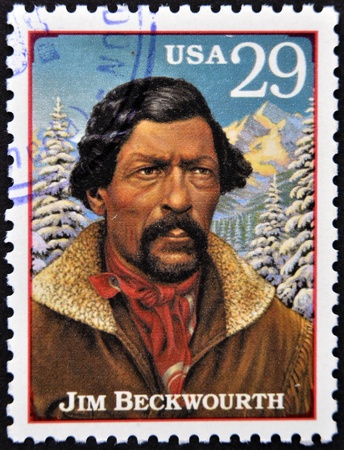 UNITED STATES OF AMERICA - CIRCA 1994 : Stamp printed in USA shows Jim Beckwourth, circa 1994 のeditorial素材