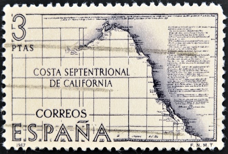 SPAIN - CIRCA 1967: A stamp printed in Spain shows the northern coast of California, circa 1967の写真素材