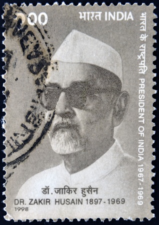 INDIA - CIRCA 1998: A stamp printed in India shows Zakir Hussain, president of India 1967 - 1969, circa 1998のeditorial素材