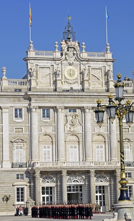 MADRID - DECEMBER 8: Military ceremony of changing of the guard at the Royal Palace chaired by the princes of Asturias, Felipe de Borbon and Letizia Ortiz on December 8, 2011 in Madrid, Spain のeditorial素材