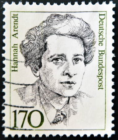 GERMANY - CIRCA 1988: A stamp printed in the Germany shows Hannah Arendt, circa 1988 のeditorial素材