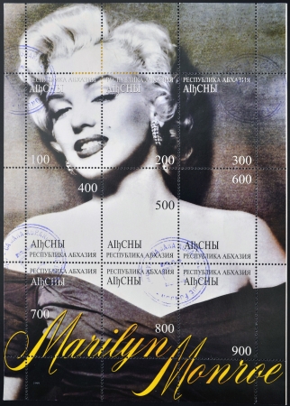 ABKHAZIA - CIRCA 1999  A stamp printed in Abkhazia  Georgia  shows Marilyn Monroe, circa 1999のeditorial素材
