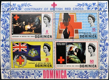 DOMINICA - CIRCA 1970  Collection stamps dedicated to centenary of the British Red Cross, circa 1970のeditorial素材
