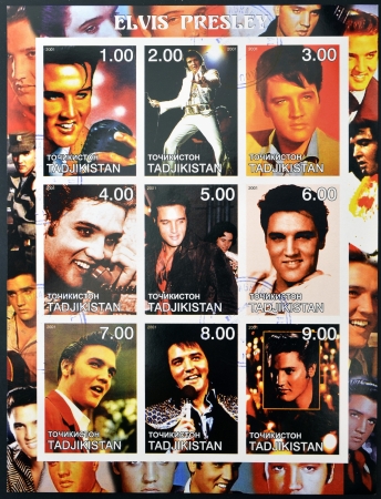 TAJIKISTAN - CIRCA 2001: collection stamps shows Elvis Presley, circa 2001のeditorial素材