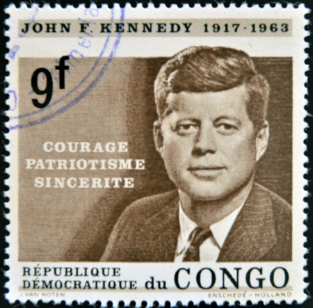 CONGO - CIRCA 1964  A stamp printed in Congo shows John F  Kennedy, circa 1964のeditorial素材