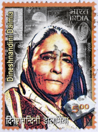 INDIA - CIRCA 2009: A stamp printed in India shows Padma Bhushan Dr. Smt. Dinesh Nandini Dalmia, circa 2009のeditorial素材