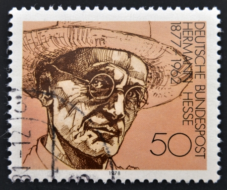 GERMANY - CIRCA 1978: A stamp printed in Germany shows Nobel Prize winner for literature Hermann Hesse, circa 1978 のeditorial素材
