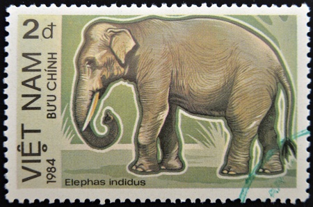 VIETNAM - 1984: A stamp printed in  Vietnam displaying an elephant, Circa 1984 のeditorial素材