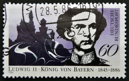 GERMANY - CIRCA 1986: A stamp printed in Germany shows Ludwig II of Bavaria, circa 1986のeditorial素材