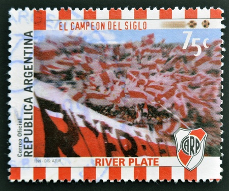 ARGENTINA - CIRCA 1999: A stamp printed in Argentina shows the fans of River Plate, circa 1999のeditorial素材