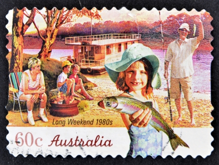 AUSTRALIA - CIRCA 2010: A stamp printed in australia shows long weekend 1980s, circa 2010の写真素材
