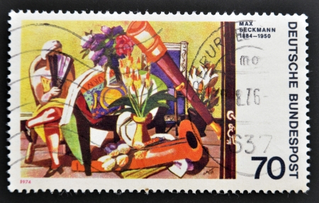 GERMANY - CIRCA 1974: a stamp printed in  Germany shows Big Still-life, Painting by Max Beckmann, circa 1974 のeditorial素材