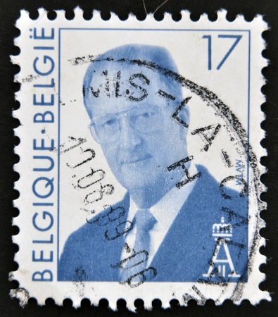BELGIUM - CIRCA 1997: A stamp printed in Belgium shows portrait of King Albert II, circa 1997 のeditorial素材