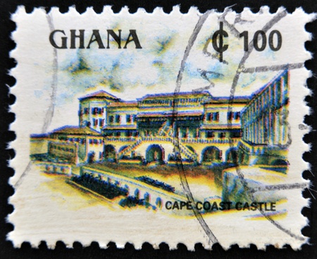 GHANA - CIRCA 2005: A stamp printed in Ghana shows Cape Coast Castle, circa 2005 の写真素材