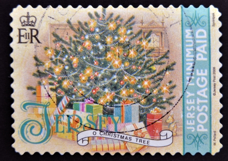 JERSEY - CIRCA 2008: A christmas stamp printed in Jersey shows christmas tree, circa 2008