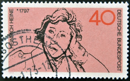 GERMANY - CIRCA 1972: A stamp printed in Germany shows Heinrich Heine, circa 1972のeditorial素材