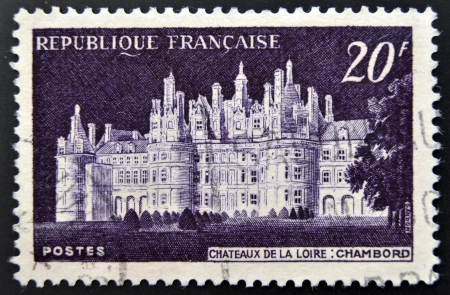 FRANCE - CIRCA 1952  stamp printed in France shows Chateau de Chambord, circa 1952 のeditorial素材