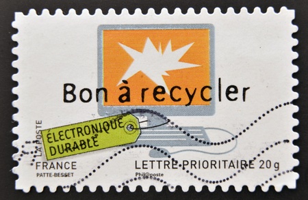FRANCE - CIRCA 2008  A stamp printed in France dedicated to sustainable ideas, shows computer, Good...