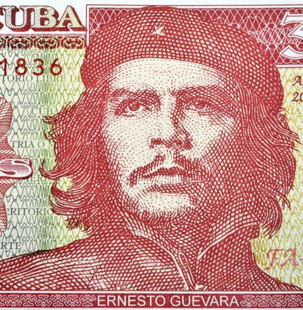 Detail of Che Guevara on a Vintage 3 Pesos banknote from Cuba のeditorial素材