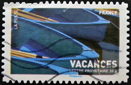 FRANCE - CIRCA 2007: stamp printed in France shows canoes, circa 2007の写真素材