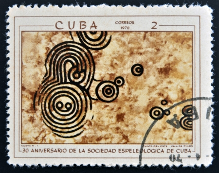 CUBA - CIRCA 1970  A stamp printed in Cuba shows the image of a rock-painting, series, circa 1970 のeditorial素材