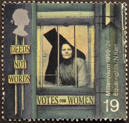 UNITED KINGDOM - CIRCA 1999  A stamp printed in Great Britain shows Suffragette behind Prison Window  のeditorial素材