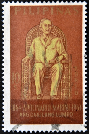PHILIPPINES - CIRCA 1964: A stamp printed in Philippines shows Apolinario Mabini, circa 1964のeditorial素材