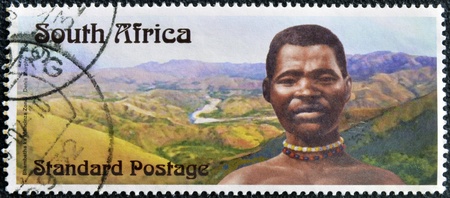 SOUTH AFRICA - CIRCA 2006: A stamp printed in RSA dedicated to Centennial Bhambatha Rebellion, circa 2006のeditorial素材