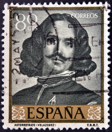 SPAIN - CIRCA 1959: A stamp printed in Spain shows Self portrait by Diego Velazquez, circa 1959のeditorial素材