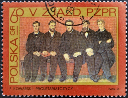 POLAND - CIRCA 1968: stamp printed in Poland, shows Party members by F. Kowarski, circa 1968. のeditorial素材