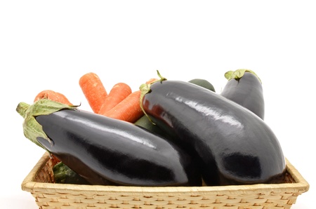 Composition with vegetables: eggplant, carrots and zucchiniの写真素材