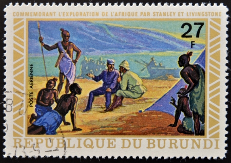 BURUNDI - CIRCA 1970: A stamp printed in Burundi shows David Livingstone, circa 1970 の写真素材