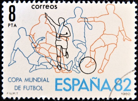 SPAIN - CIRCA 1980: Stamp printed in Spain dedicated to Football World Cup in Spain 1982, circa 1980 の写真素材