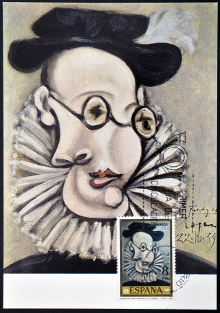 SPAIN - CIRCA 1978: A stamp printed in Spain shows the painting "Portrait of Jaime Sabartes" by Pablo Picasso, circa 1978 の写真素材