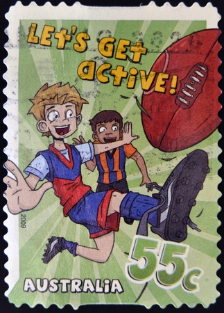 AUSTRALIA - CIRCA 2009: A stamp printed in Australia shows Australian Rules Football, "Let's Get Active!", circa 2009 のeditorial素材