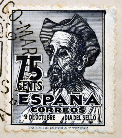 SPAIN - CIRCA 1947: A stamp printed in Spain shows Don Quixote, circa 1947 のeditorial素材