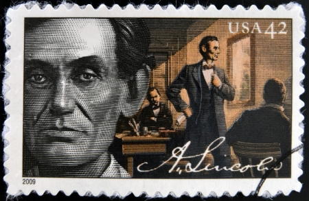 UNITED STATES OF AMERICA - CIRCA 2009: A stamp printed in USA shows Abraham Lincoln served as the 16th President of the United States, circa 2009 のeditorial素材