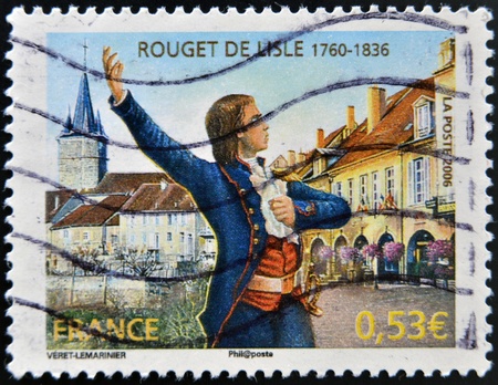 FRANCE - CIRCA 2006: A stamp printed in France shows Claude Joseph Rouget de Lisle, composer of the Marseillaise, the French national anthem, circa 2006のeditorial素材