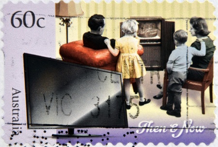 AUSTRALIA - CIRCA 2012: A stamp printed in Australia dedicated to Technology - Then and Now, circa...