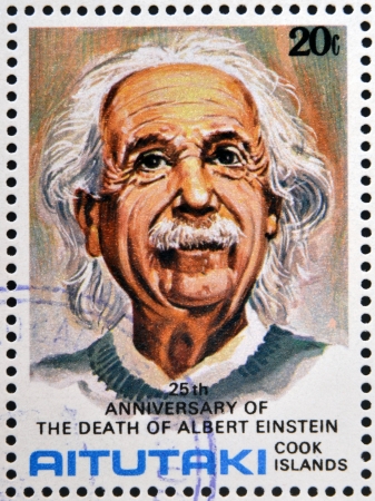 AITUTAKI (ARAURA), CIRCA 1980: stamp printed in Cook Islands in honor of Mathematician Physicist Nobel Prize Winner Albert Einstein, circa 1980のeditorial素材