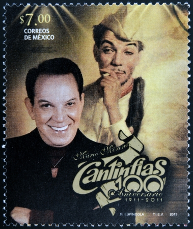 MEXICO - CIRCA 2011: A stamp printed in Mexico shows Mario Moreno Cantinflas, circa 2011のeditorial素材