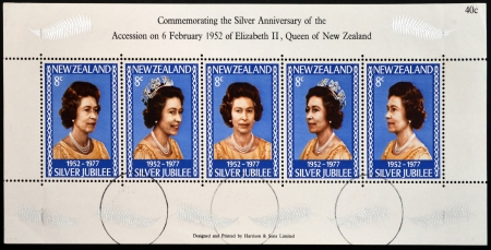 NEW ZEALAND - CIRCA 1977: Stamps printed in New Zealand showing Portrait of Queen Elizabeth, circa...