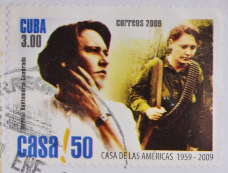 CUBA - CIRCA 2009  A stamp printed in Cuba shows Haydee Santamaria, revolutionary and president of House of Americaの写真素材