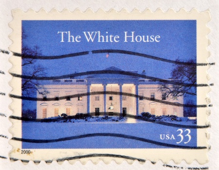 UNITED STATES OF AMERICA - CIRCA 2000: A stamp printed in USA shows the white house at night, circa...